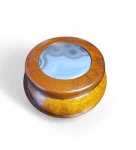 Wooden Trinket Box with Agate Lid Made in Brazil